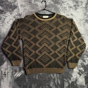 Vintage Expressions Limited Editions Geometric Brwon Long Sleeve Crewneck Large